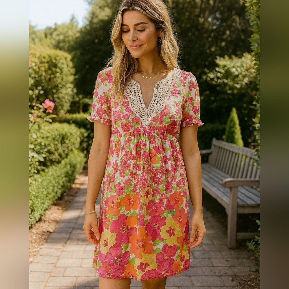 Lilly Pulitzer Falling For You Floral Multicolor Short Sleeve Dress